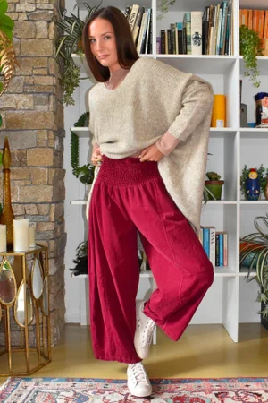 Lock Needlecord Shirring Barrel Pant Burgundy